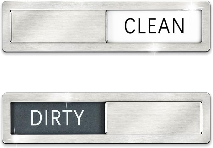 Clean dirty magnet for dishwasher, Premium Clean Dirty Sign Indicator - Stainless Steel Grade 304 Clean Dirty Magnet for Dishwasher, Grey & White Minimalistic Style, Easy to Read with Extra Adhesive Tape - Kitchen Organizer
