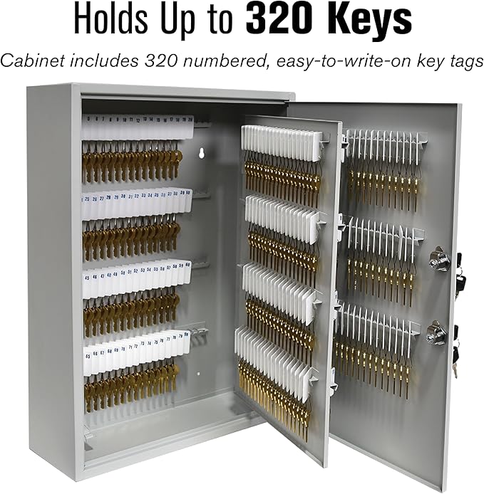 BankSupplies STEELMASTER 320 Key Cabinet - Dual Lock Control Key Box - Welded 22 Gauge Steel Construction - Scratch Resistant - Write-On Key Tags for Easy Identification