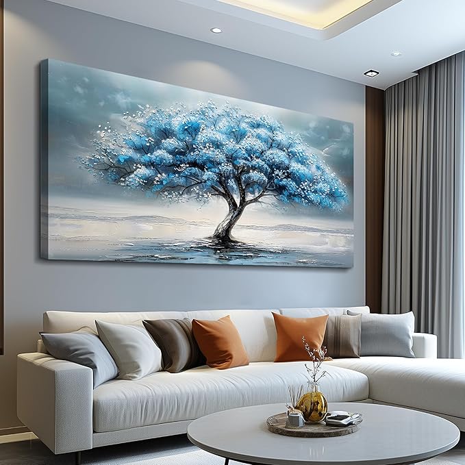 FUHAIHUA Large Wall Decor For Living Room Canvas Wall Art For Bedroom Office Decorations Blue Tree Paintings Abstract Wall Pictures Artworks ReadyTo Hang Framed Mural Home Decor Posters Art 60"X30"
