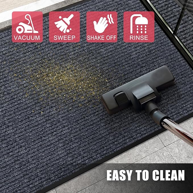 Kuyal Front Door Mat, 2'x6' Indoor Outdoor Entrance Mat, Commercial Floor Mats Inside Outside Entrance, Heavy Duty Durable Welcome Mats, Rubber Backing Non Slip Outdoor Mats for Entryway,Dark Gray