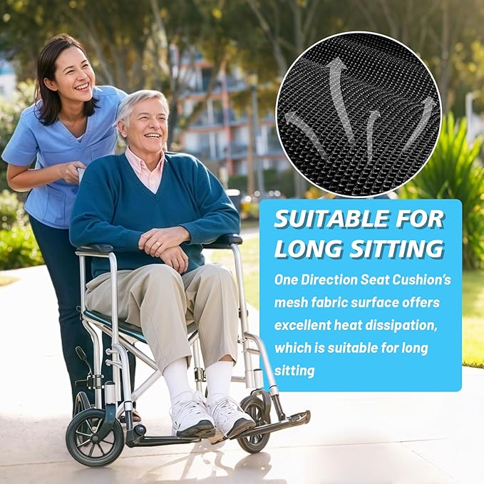 One Way Transfer Support Seat Cushion - Non-Slip Fall Prevention Pad for Elderly/Disabled Use on Wheelchairs, Chairs, Beds, and More - 17"x17"