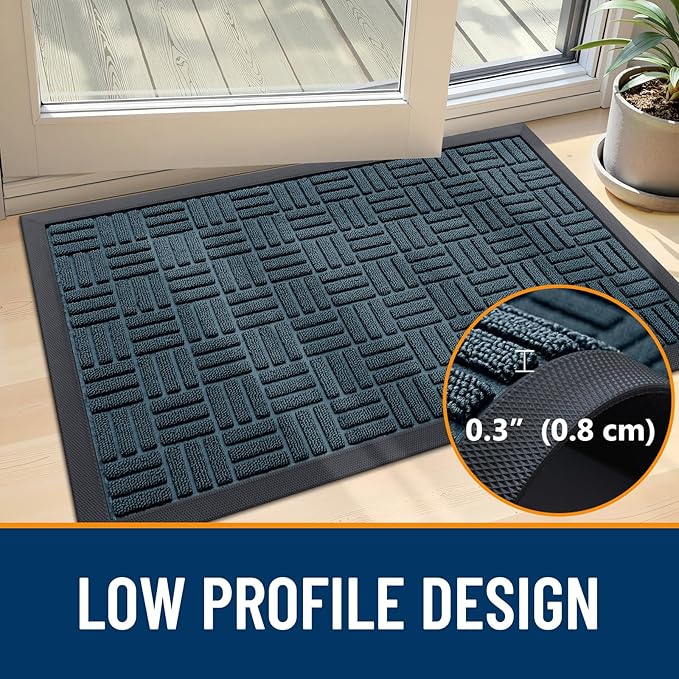 OLANLY Front Door Mat Outside Entrance 59x23, Absorbent, Heavy Duty Sturdy Natural Rubber Doormat Indoor Outdoor, Non-Slip, Stain and Fade Resistant, Low Profile Floor Mat for Entryway, Lake Blue