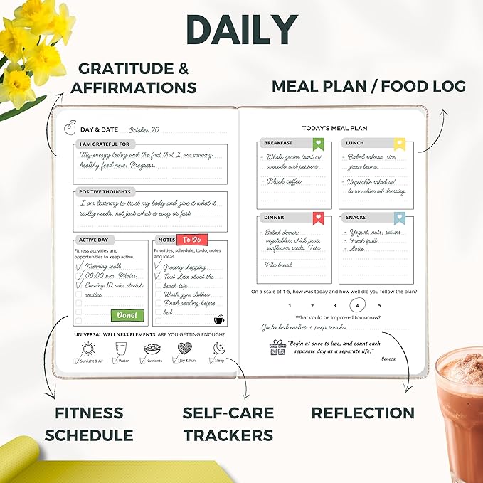 Life & Apples Daily Wellness Journal - Guided Journal & Planner for Wellbeing, Gratitude & Healthy Routines | Food & Fitness Journal, Habit Tracker, Weight Loss Diary | Undated A5 Yellow