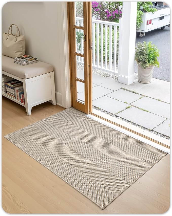 Color&Geometry Warm White Beige Small Ultra Thin Indoor Door Mat 17"x30", Machine Washable Front Door Mat Non Slip, Low Profile Entrance Mat Indoor, Absorbent Carpet for Inside, Entry, Entryway (FOLD)