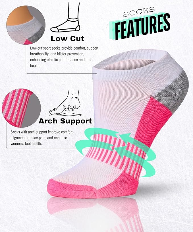 Tipi Toe Women’s 6-Pack Athletic Cushioned Running Ankle Socks – Soft, Breathable Fabric with Arch Support for Comfort