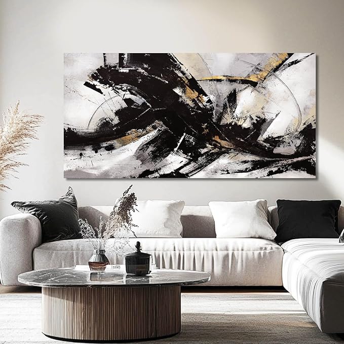 Black Art Abstract Wall Pictures Canvas Wall Art Grey Wall Decor Vintage Artwork Poster Prints Art for Office Hotel 24"x48"