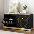 HLR Modern Shoe Bench with Storage, Entryway Bench with 2 Flip Drawer & Padded Cushion Seat, Shoes Storage Bench for Hallway, Closet, Living Room, Black Shoe Storage Cabinet with Bench