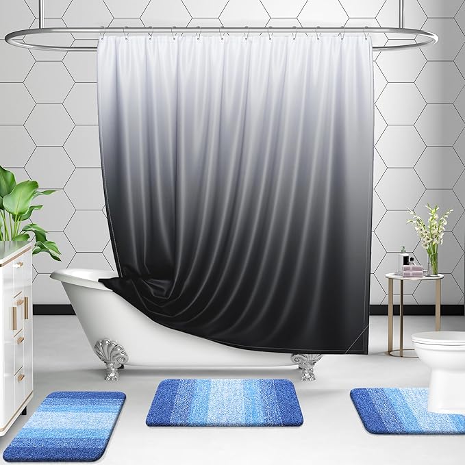 OLANLY Bathroom Rug Set 2 Piece, Soft Absorbent Microfiber Bath Mats and U-Shaped Contour Toilet Rug, Non-Slip, Machine Wash Dry, Shaggy Bath Mats for Bathroom (24"x16"+24"x20", Light Royal Blue)