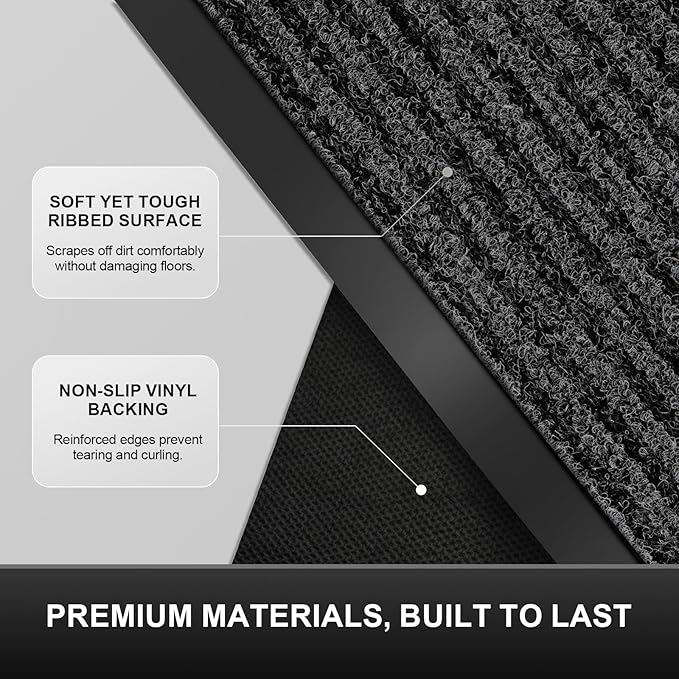Non-Slip Waterproof Rubber Door Mat, 2'7" x 4' Commercial Floor Mat for High Traffic Areas, Easy Clean Low Profile, for Entrance, Indoor/Outdoor, Office, Patio, Garage