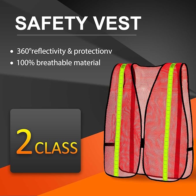 Haysandy 20 Pcs High Visibility Reflective Safety Vest Construction Vest Strips Neon Mesh Universal Size for Men Outdoor (Bright Orange)