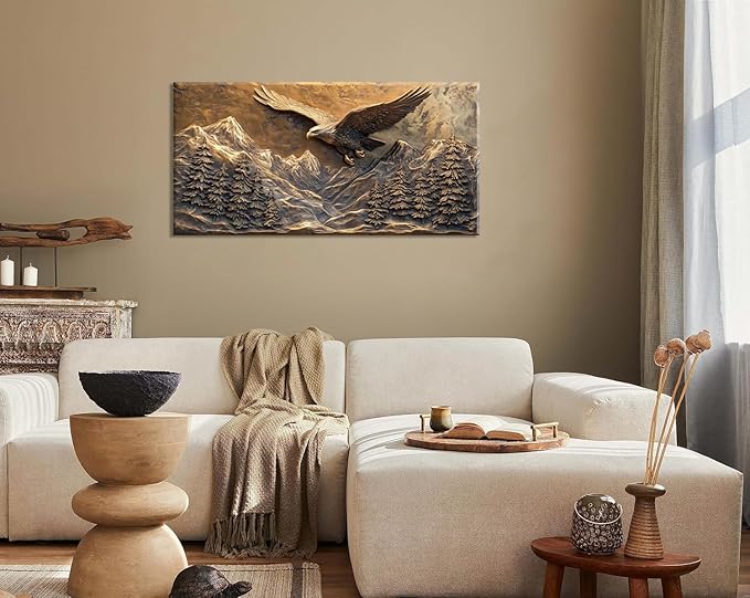 Brown Retro Country Eagle Wall Art for Living Room Canvas Painting Prints Rustic Mountain Sky Vintage Art Deco Modern Artwork Office Bedroom Farmhouse Decor Extra Large