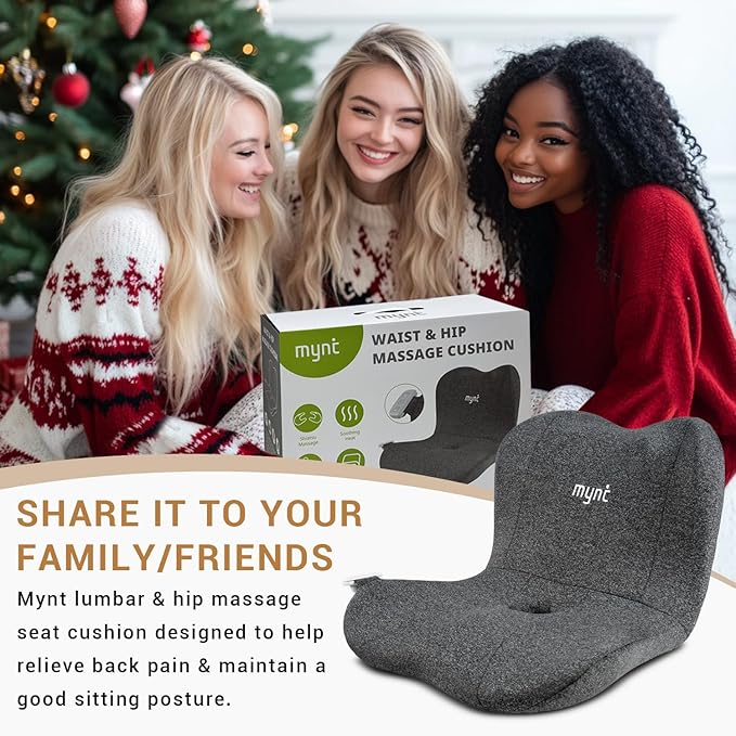 Mynt Lower Back Massager, Shiatsu Hip Massager, Lumbar Rolling Massage Seat Cushion with Heat, Foldable Ergonomic Support Cushion for Home Office Help Improve Sitting Posture, Gift for Mom