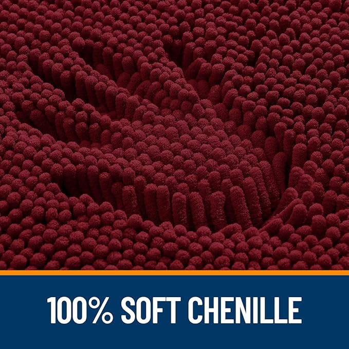 OLANLY Bathroom Rugs 59x24, Extra Soft Absorbent Chenille Bath Rugs, Rubber Backing Quick Dry, Machine Washable Bath Mats for Bathroom Floor, Tub and Shower, Home Decor Accessories, Burgundy