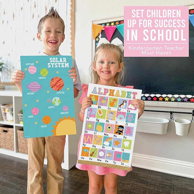Hadley Designs 16 Educational Posters for Classroom Decor - Gold Educational Posters for Toddlers 1-3, Toddler Learning Poster for Kids Ages 3-5, Kindergarten & Preschool Classroom Must Haves