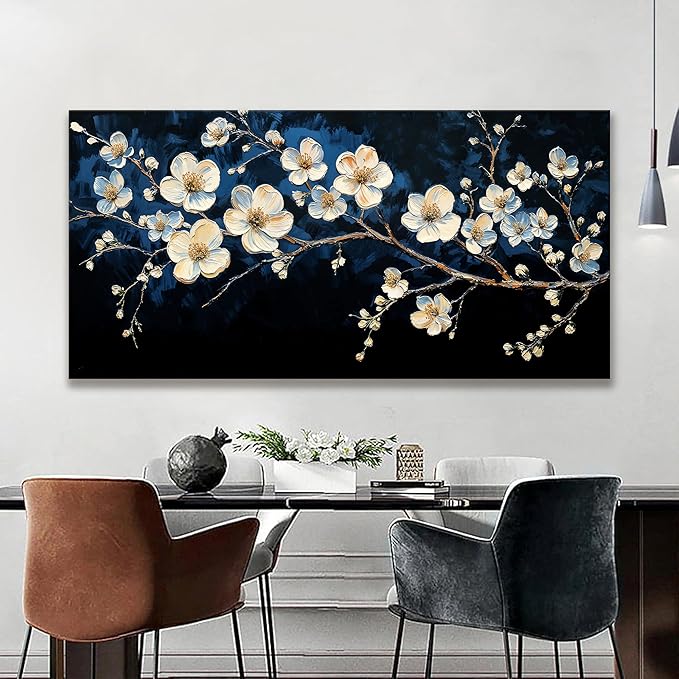 Large Black Wall Art For Living Room 29 X 58 In White Flower Wall Art Modern Black And White Canvas Art Wall Decor Natural Painting Prints Picture For Bedroom Office Home Wall Decor Ready To Hang
