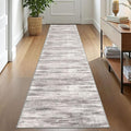 KOZYFLY Modern Abstract Hallway Runner, 2x10 Washable Rug Runner Non-Slip Soft Striped Kitchen Runner Rug, Grey Beige Print Carpet for Entryway Bathroom Laundry Room Foyer