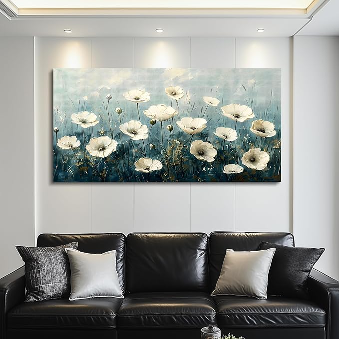 FUHAIHUA Canvas Wall Decor For Bedroom Wall Art For Living Room Office Decorations White Flowers Landscape Painting Modern Wall Pictures Artwork Farmhouse Posters Ready To Hang Home Decor 20x40 In