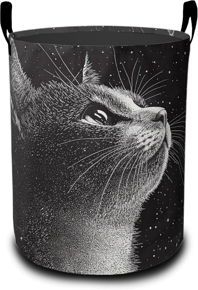 Cute Black Cat Laundry Hamper Large Canvas Fabric Lightweight Storage Basket/Dirty Clothes Collapsible Waterproof for College Dorms, Boys and Girls Bedroom,Bathroom