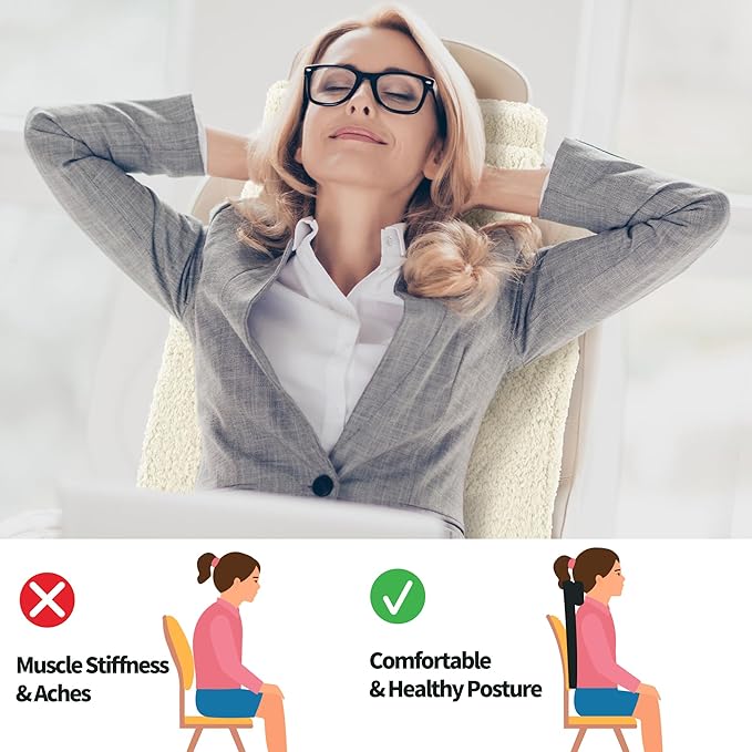 HOMBYS Sherpa Fleece Lumbar Support Pillow with Headrest, Memory Foam Recliner Chair Cushion for Back Pain, Big High Back Support with Chair Headrest for Elderly (Beige)