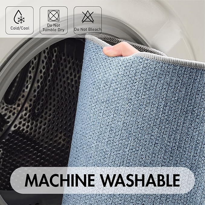 MIULEE Set of 2 Ultra Thin Bathroom Rugs, Rubber Bath Mats for Bathroom Non Slip, Quick Dry Absorbent Bath Rug Machine Washable, Fit Under Door, Shower, Sink, Home Decor, Blue, 17x27 Inch