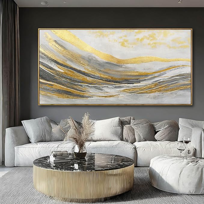 Gold Home Wall Decor Line Canvas Wall Art Vintage Artwork 29"x58" Large Poster for Living Room Office Kitchen Pictures