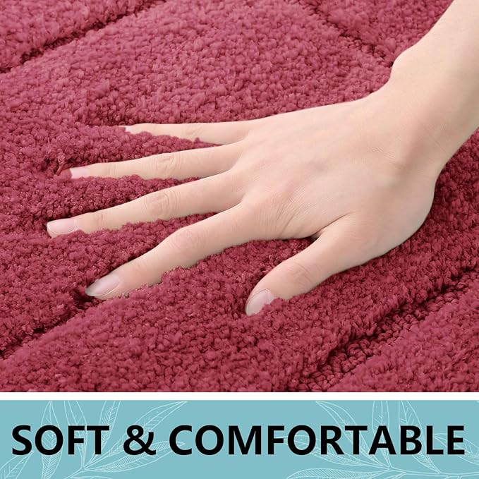 Buganda Bathroom Rugs, 30" x 20", Soft and Absorbent Microfiber Bath Rugs, Non-Slip Shaggy Shower Carpet, Machine Wash Dry Bath Mats for Bathroom Floor, Tub and Shower, Burgundy