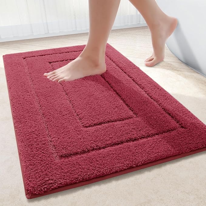 Buganda Bathroom Rugs, 30" x 20", Soft and Absorbent Microfiber Bath Rugs, Non-Slip Shaggy Shower Carpet, Machine Wash Dry Bath Mats for Bathroom Floor, Tub and Shower, Burgundy