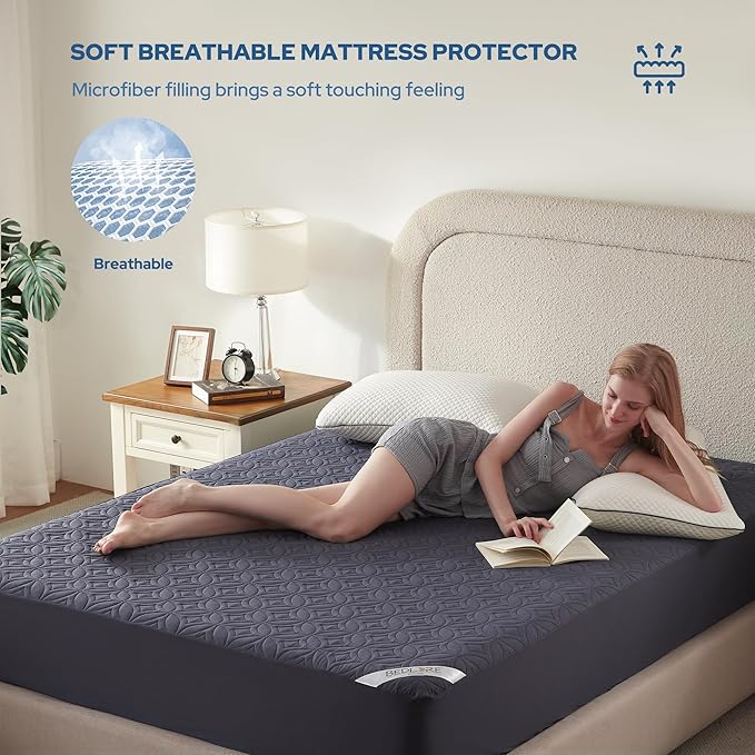 BEDLORE 2 Pack Waterproof Mattress Protector, Full Size Mattress Pad with Deep Pocket 6"-15" Depth, Soft Breathable Bed Mattress Cover for Bedroom, College Dorm (Navy Blue)