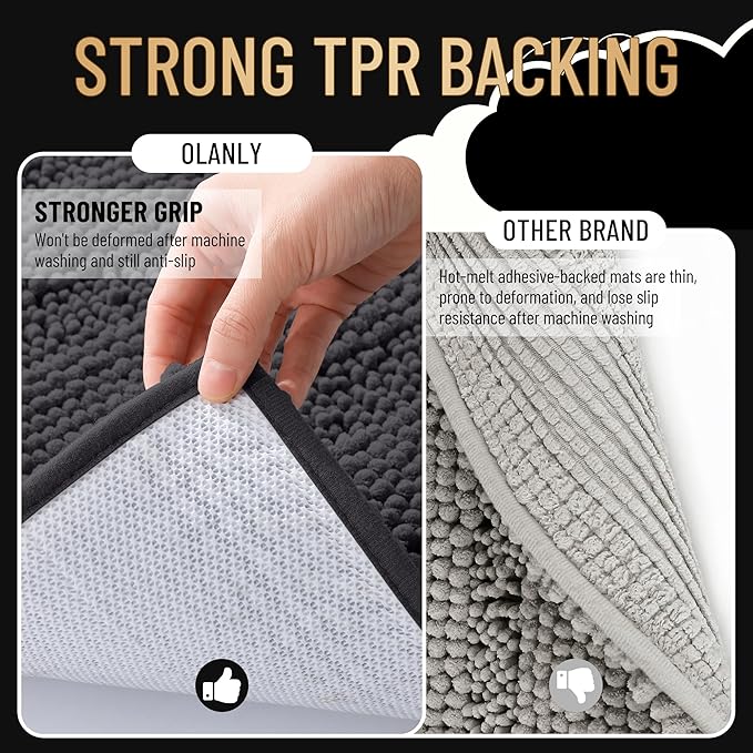 OLANLY Thick Bathroom Rugs 70x24, Extra Soft Absorbent Chenille Striped Bath Rugs, Rubber Backing, Machine Wash Dry, Bath Mats for Bathroom Floor, Tub and Shower, Home Decor Accessories, Dark Grey