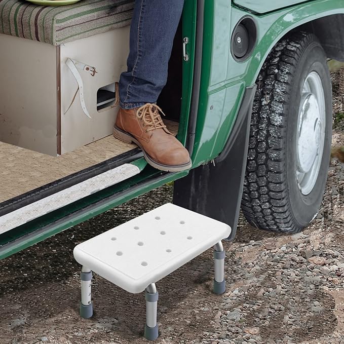 Aliseniors Step Stool with Non-Skid Platform, No Assembly Rubber Fee Adjustable Foot Stool, Medical Step Stools for Kitchen, Toilet and Bedside, Holds up to 330 lbs