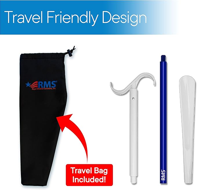 RMS 35.5 Inch Extra Long Dressing Stick Aid for Shoes, Socks, Shirts and Pants - Sock Removal and Long Shoe Horn with Travel Bag