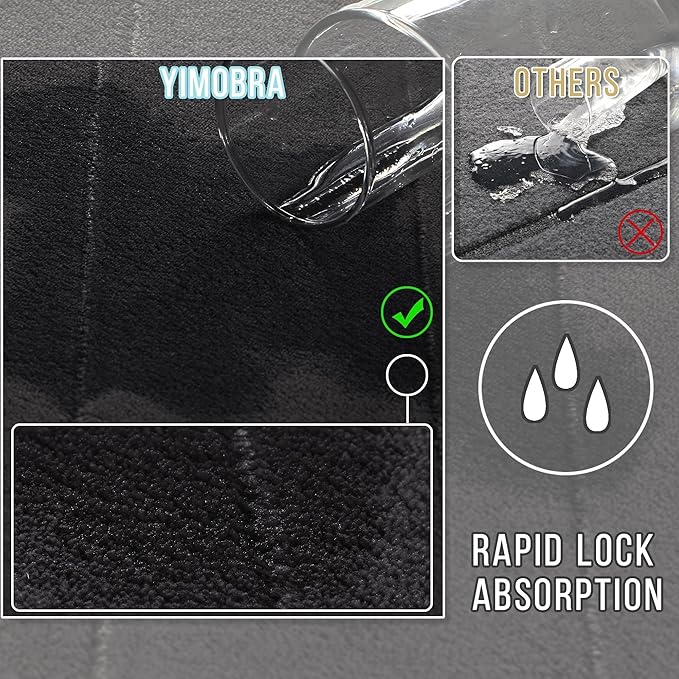 Yimobra Memory Foam Bath Mat Set 3 Pieces- Super Soft Absorbent Quick Dry Bathroom Rug Sets, Machine Washable Non Slip Floor Carpet for Tub Shower, Vanity & Toilet Base, Black