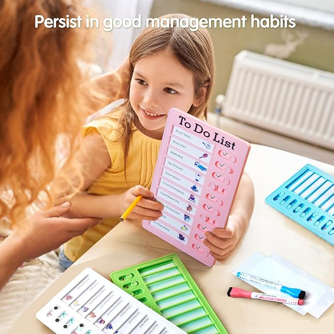 Chore Chart Board for Kids with Adhesive Pads,Kids ADHD to Do List.Helping ADHD Plan Household and Work tasks.4 Planner Boards, 4 Marker