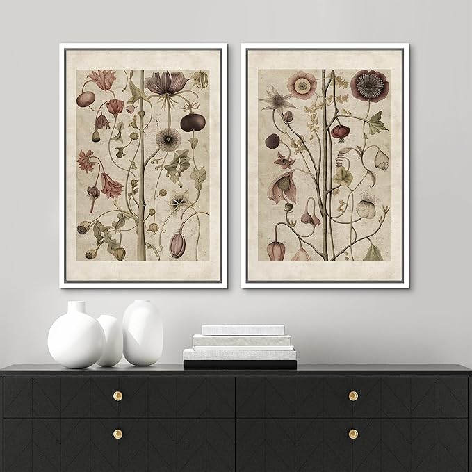 MUDECOR Framed Canvas Print Wall Art Wildflower Floral Botanical Nature Illustration Modern Art Decorative Multicolor Geometric Minimal for Bedroom - 24"x36"x2 White