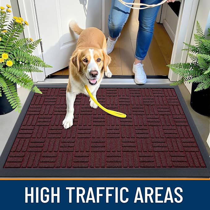 OLANLY Front Door Mat Outside Entrance 59x23, Absorbent, Heavy Duty Sturdy Natural Rubber Doormat Indoor Outdoor, Non-Slip, Stain and Fade Resistant, Low Profile Floor Mat for Entryway, Burgundy
