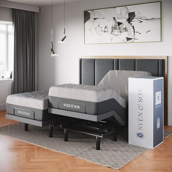 Sven & Son Classic Adjustable Bed Base, Head and Foot Lift, Massage, Under-Bed Lights, USB, Gel Memory, Zero Gravity Smart Frame - Split King + 10 inch Memory Foam Matt (Firm)