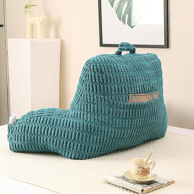 Reading Pillow for Sitting in Bed, Large Backrest Reading Pillow with Arm Rest,Back-Rest Support Cushion for Sit Up on Couch, Sofa, and Floor, Dorm Essentials (Dark Green Corduroy, Large(19"))