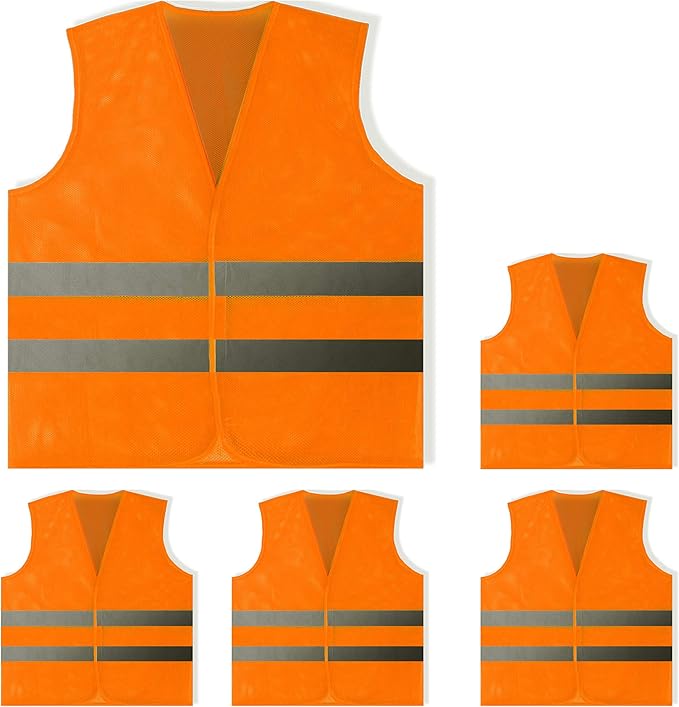 PeerBasics Safety Vests 5 Pack - Orange Reflective High Visibility, Men Women