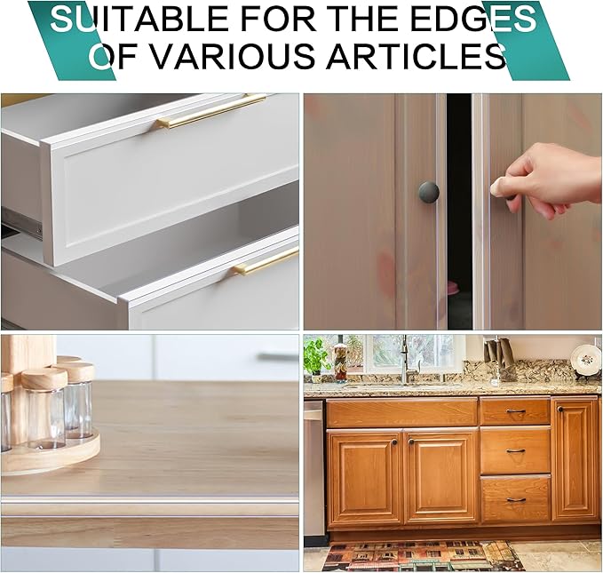 MONOID Drawer Edge Protector, Slip-On Clear Table Corners Guards, Door Kitchen Furniture Bumper, Prevent Wear, Impact Protection, Ease to Cut, 3/4" Thick, 18" Length – Clear, Pack of 10