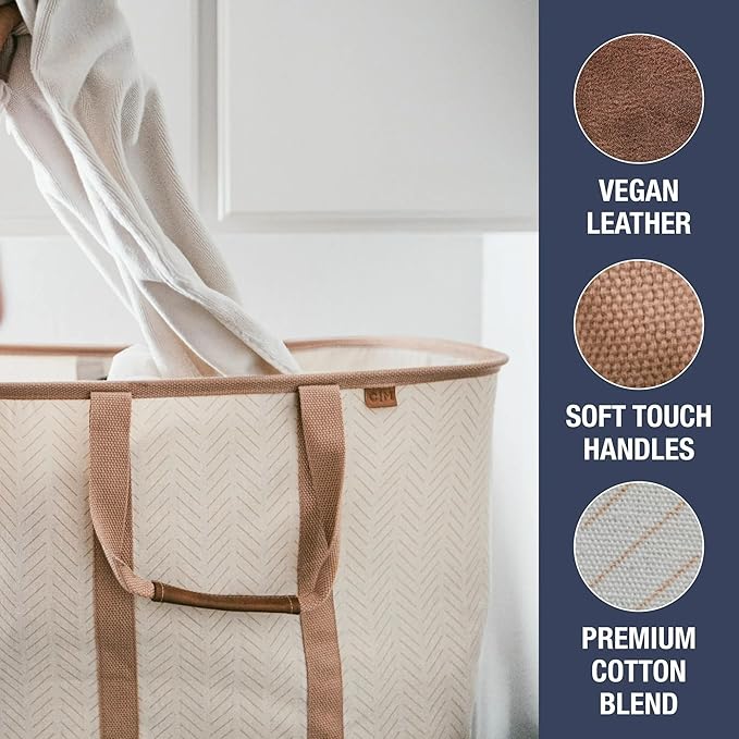 CleverMade Collapsible Laundry Caddy - LUXE Mocha 2-Pack 64L - Foldable Storage Organization Container for Clothes Laundry Room Storage Solution