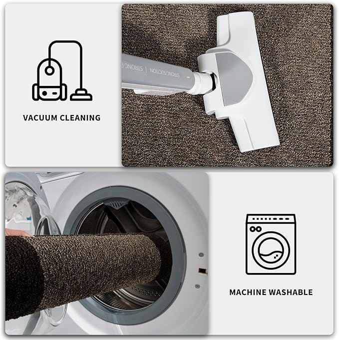 PURRUGS Dirt Trapping Door Mat 34" x 60", Non-Slip/Skid Machine Washable Entryway Rug, Shoes Scraper, Throw Rug, Super Absorbent Area Rug for Muddy Wet Shoes and Paws, Grayish Brown & Coffee