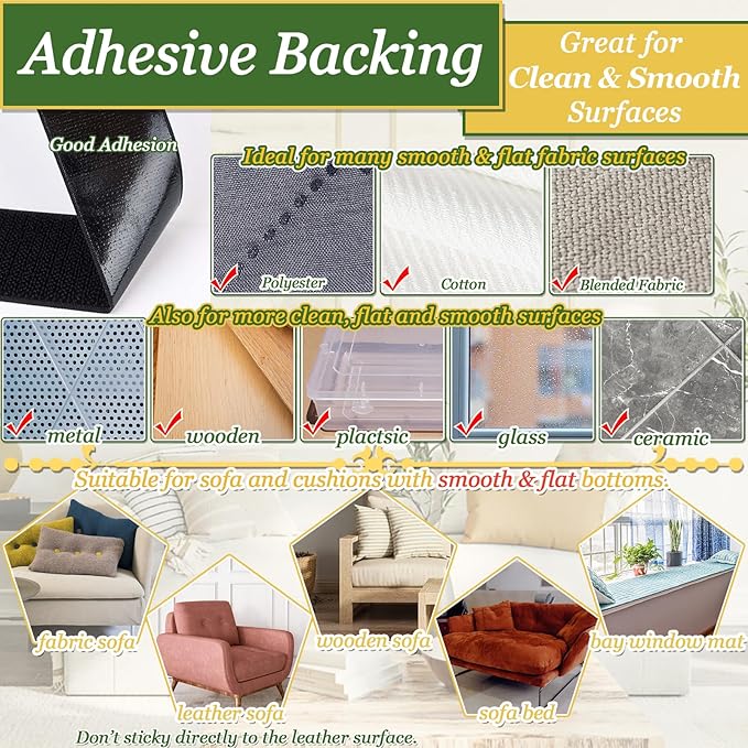 TEUVO 4.3 Inch x 26.3 Feet Adhesive Non Slip Couch Cushion Grip Hook and Loop Tape, Keep Couch Cushions from Sliding Adhesive Strips Double Sided Hook Loop for Sofa Cover Mattress Rug Anti Slip Black