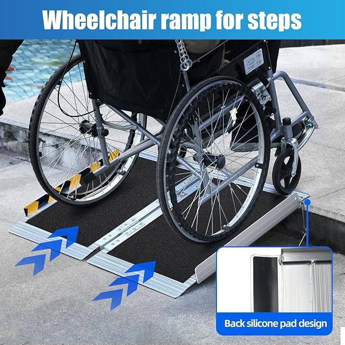 2FT Portable Wheelchair Ramp – 800lb Capacity, Folding Non-Slip Aluminum Handicap Ramp, Ramps for Wheelchairs for Home, Doorways, Stairs, Thresholds, Car Curbs, Scooters & Carts