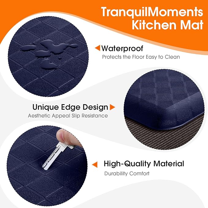 4/5 Inch Extra Thick Kitchen Mats for Floor,Non Slip Anti Fatigue Kitchen Rugs,Waterproof Stain Resistant Sink Mat,Cushioned Standing and Comfort Mats for Office (17"x39" Blue)