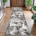 Modern Abstract Hallway Runner Rug, Black Grey 2x8 Runner Rug, Washable Kitchen Runner Non-Slip Soft Thin Print Faux Wool Carpet for Entryway Bedroom Laundry Room Indoor