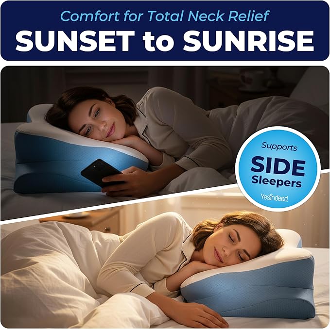 YESINDEED Pain Relief Cooling Pillow – Cervical Neck Support for Sleeping, Contoured Memory Foam Design for Neck and Shoulder Pain, Ergonomic Sleep Solution for Side Sleepers, Snoring, Posture