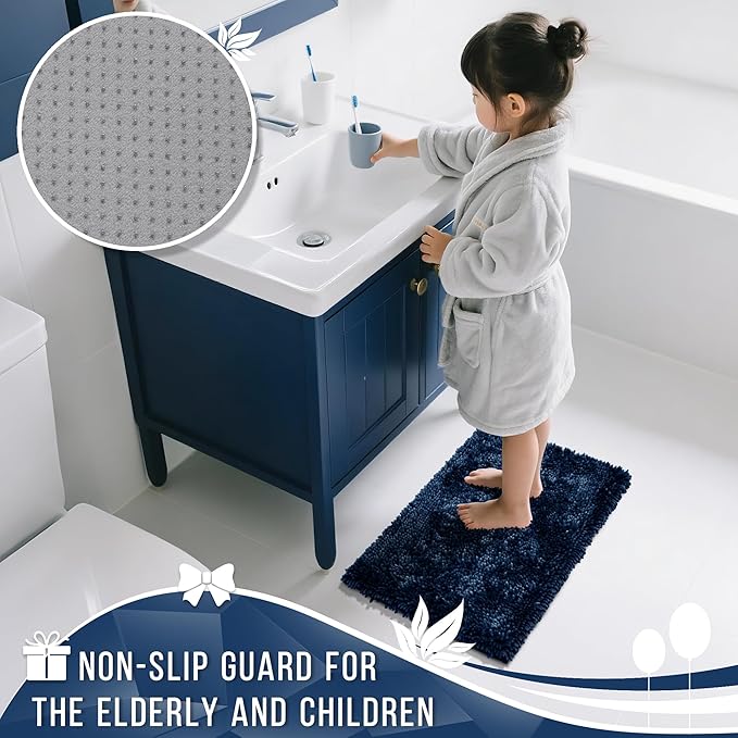 Yimobra Bathroom Rugs Sets 2 Piece, Soft Absorbent Bath Mat and U-Shaped Toilet Rug with Non Slip Backing, Luxury Shaggy Bath Mats for Bathroom, Machine Washable, 24"x17"+24"x20", Blue