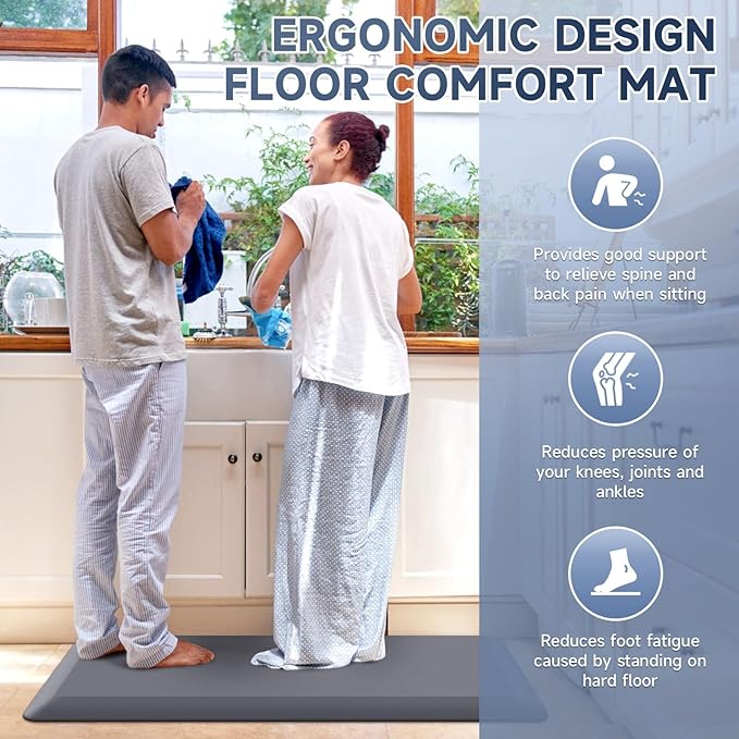 4/5 Inch Thick Kitchen Mat Anti Fatigue Mat Kitchen Rugs Kitchen Decor Non-Slip, Stain & Water Resistant, Kitchen Mats Desk Mat for Kitchen, Office, Workshop, Grey, 17'' x 60''