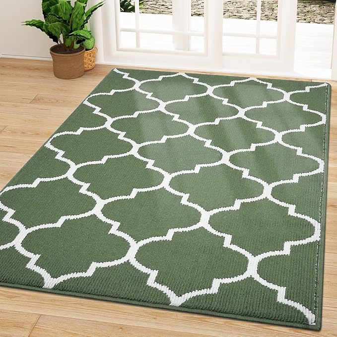OLANLY Indoor Door Mat, 59x35, Non-Slip Absorbent Resist Dirt Entrance Mat, Washable Low-Profile Inside Floor Doormats for Entryway, Green
