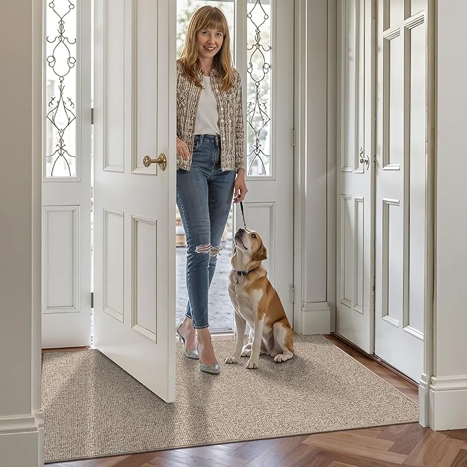 LUMI Indoor Door Mat 32"x47", Ultra Thin Low Profile Non-Slip Doormat for Home Entrance, Absorbent & Stain-Resistant Welcome Mats, Washable Entryway Mat for Front Door, Patio, Porch, Khaki